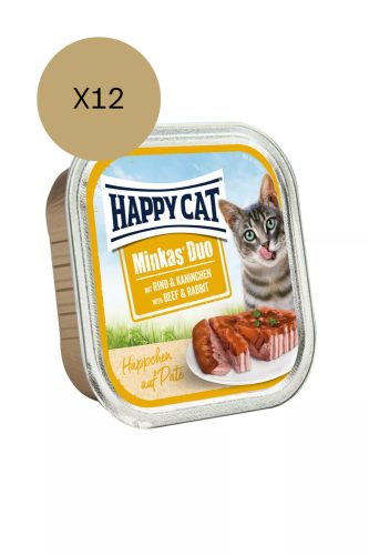 Happy Cat Minkas Duo Rind & Kaninchen (Marha & nyúl) alutálcás pástétom 100g x12db